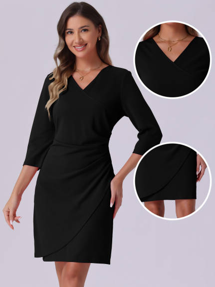 INSPIRE CHIC - Faux Wrap V-Neck Sheath Dress