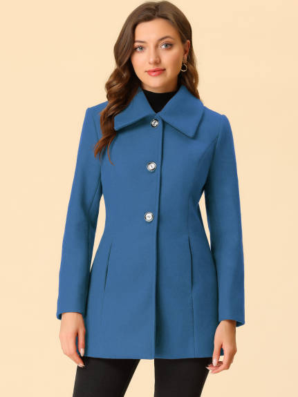 Allegra K- Single Breasted Turndown Collar Overcoat