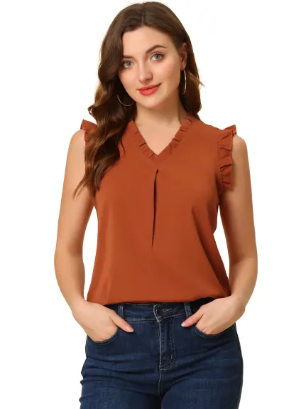 Allegra K- Ruffled Sleeveless Pullover V- Neck Blouse Top