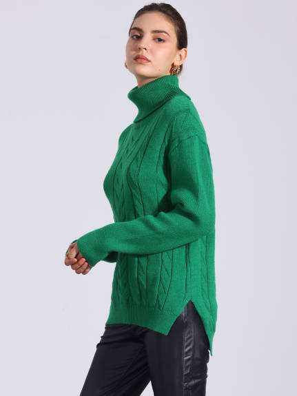 Allegra K - Turtleneck High Low Split Oversized Sweater