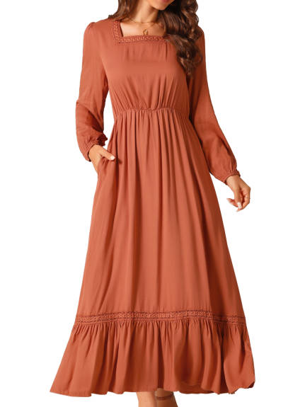 Allegra K - Square Neck Tiered Flowy Maxi Dress