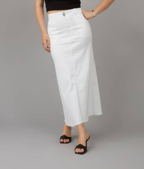 Lola Jeans MADLYN-WHT High Rise Maxi Skirt