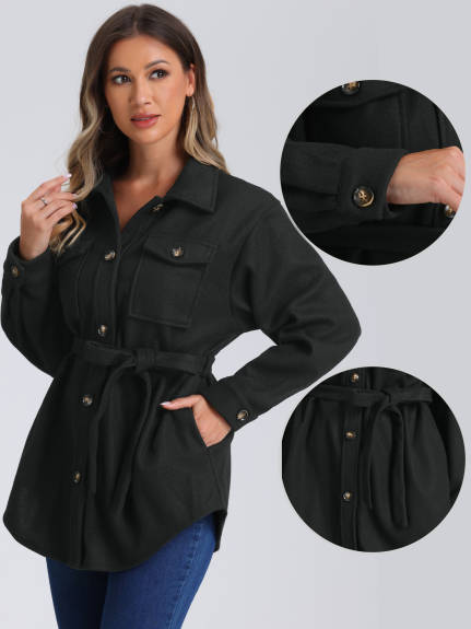 Allegra K - Winter Button Down Midi Peacoat