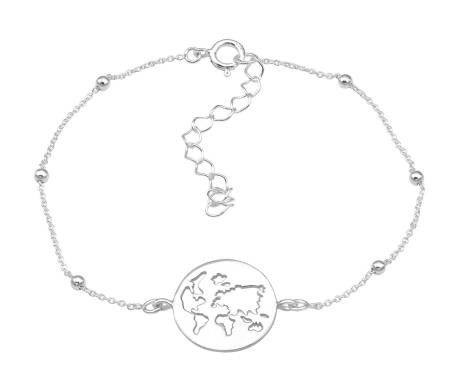 Chevillière en Argent Sterling avec Chaîne à Billes et Charm Globe - Ag Sterling