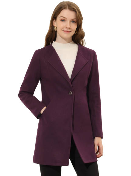 Allegra K- Half Lapel One Button Mid-Length Overcoat