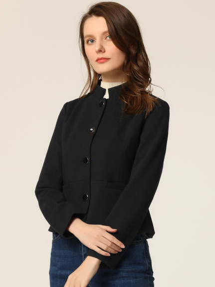 Allegra K- Peplum Cropped Woolen Jacket Coat