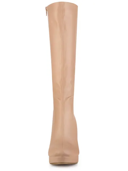 Allegra K - Faux Leather Platform Over the Knee High Boot