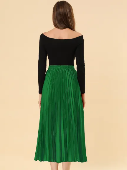 Allegra K - Elastic Waist Accordion Pleated Midi Skirt