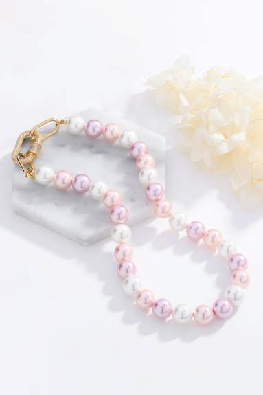 Classicharms-Shell Pearl Necklace With Gem-encrusted  Carabiner Lock