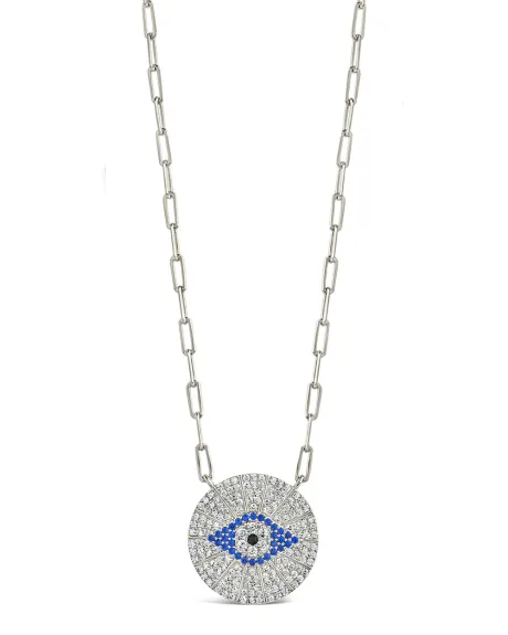 Sterling Forever - Cz Evil Eye Disk Pendant