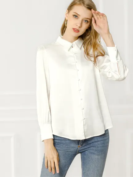 Allegra K- Satin Puff Sleeve Shirts Pack, White Combo 2