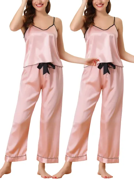 cheibear - Summer Suspender Pajamas Set 2-Pack, Combo 1