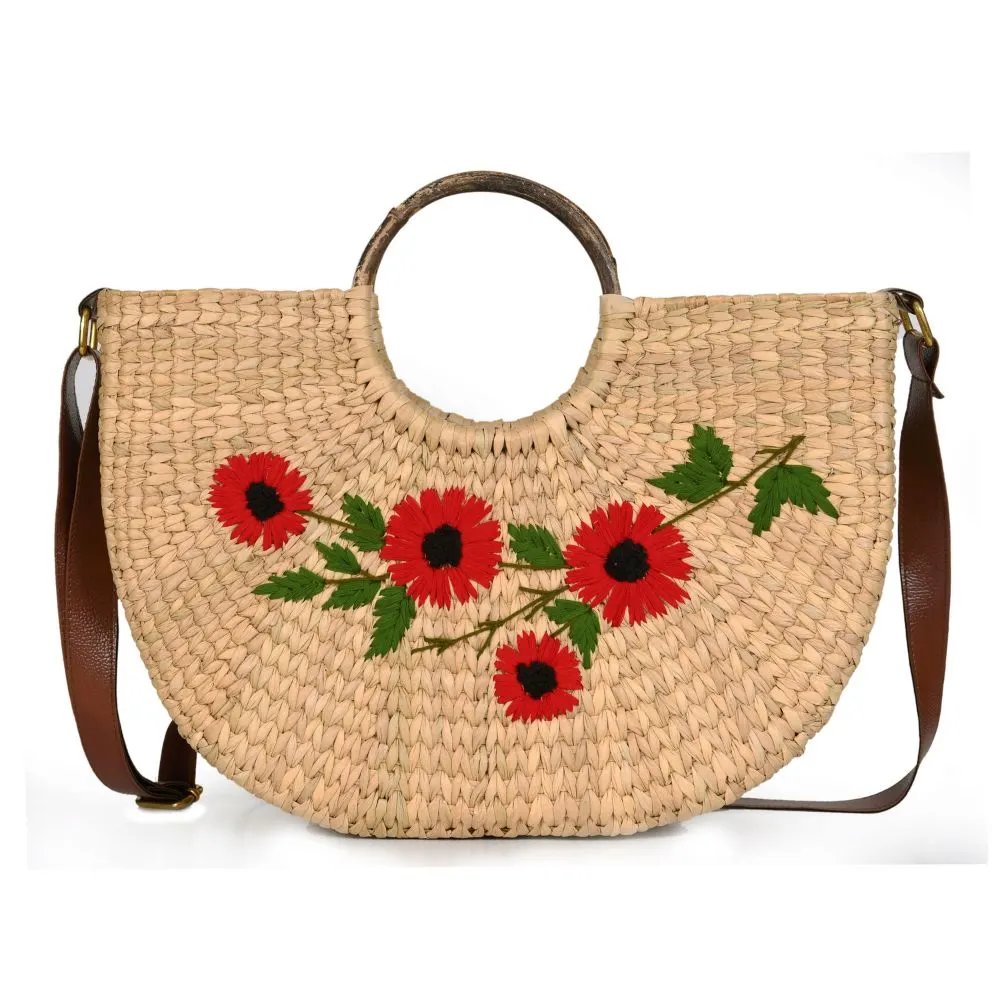 Aaron Leather Goods- Nature Nest Shopper Handwoven Embroidered Handbag