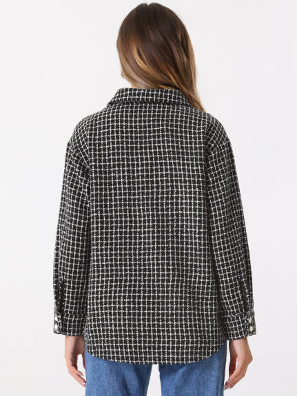 Allegra K - Long Sleeves Loose Tweed Shirt Jacket