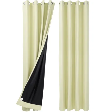 PiccoCasa- 100% Blackout Waterproof Grommet Curtains with Black Liner, 2 Panels Set 52 x 95 Inch