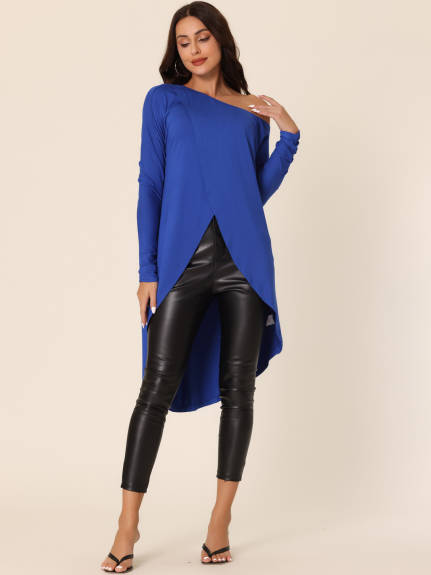 Allegra K- One Shoulder High Low Asymmetrical Irregular Hem Top