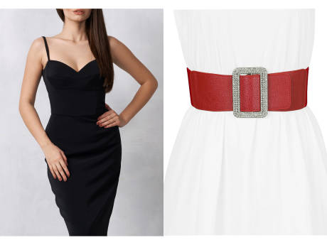 Allegra K- Thick Waist Elastic Rhinestone Buckle Wide Belt