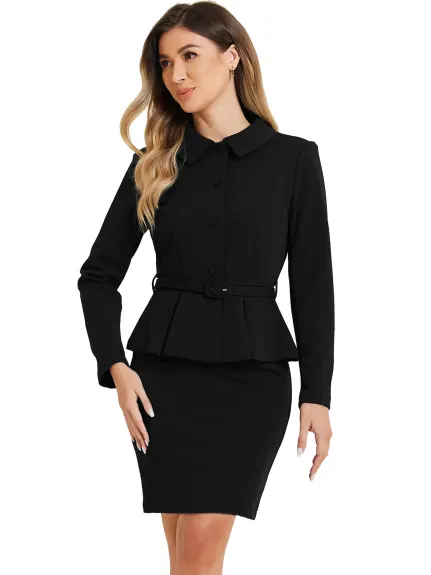 Allegra K- Suit Set-Peplum Blazer Jacket and Pencil Skirt