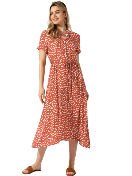 Allegra K- Floral V-Neck Short Sleeve Midi Dress