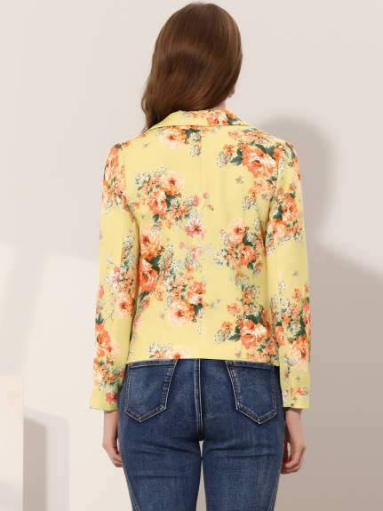 Allegra K- Open Front Notch Lapel Printed Blazer Jacket