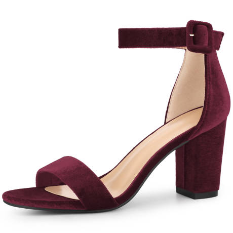 Allegra K - Buckle Ankle Strap Velvet Sandals