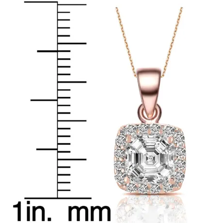 Genevive Sterling Silver with Colored Cubic Zirconia Asscher Cut Square Framed Drop Pendant Necklace