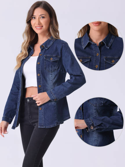 Allegra K - Button Down Long Sleeve Jean Shirt