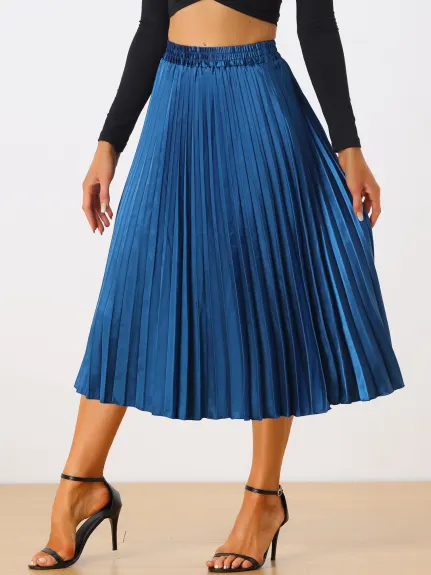 Allegra K - Elastic Waist Accordion Pleated Midi Skirt