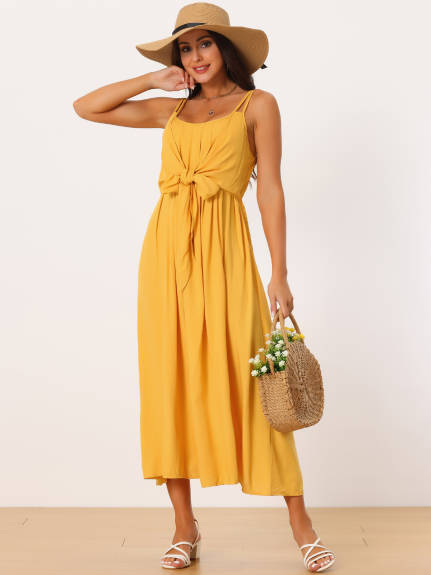 Allegra K- Sleeveless Tie Front Flowy Midi Sundress