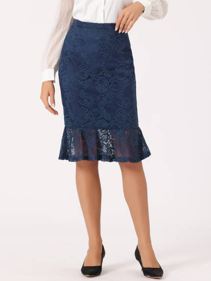 Allegra K - Elegant Fishtail Lace Bodycon Skirt