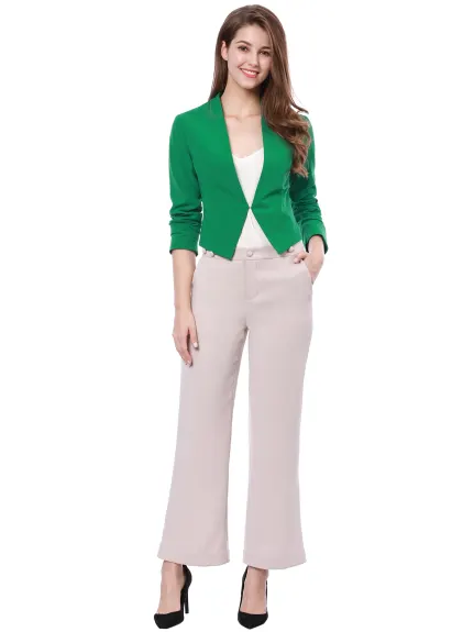 Allegra K- Suit Collarless Cropped Blazer Jacket