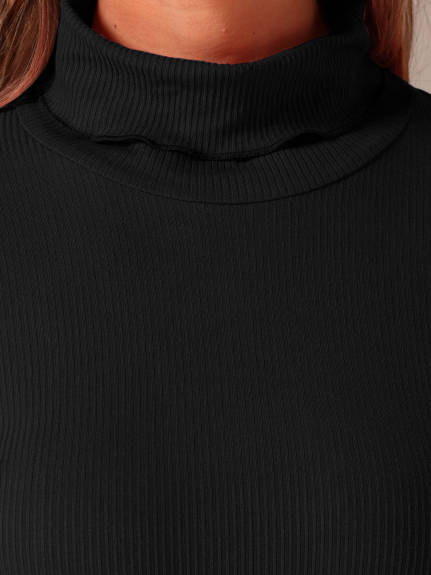 Allegra K - Turtleneck Split Long Sleeves Knit Top