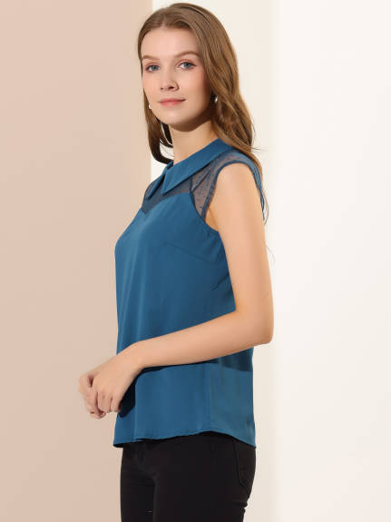 Allegra K- Peter Pan Collar Cap Sleeve Pullover Blouse