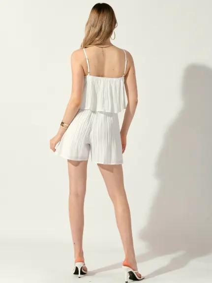 Allegra K - Spaghetti Strap Layer Pleated Romper