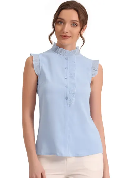 Allegra K- Ruffle Trim Button Down Top