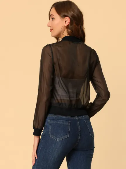 Allegra K - Blouson aviateur léger transparent