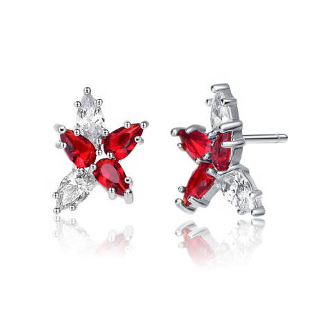 Genevive Sterling Silver White Gold Plated with Ruby Red Cubic Zirconia Stud Earrings