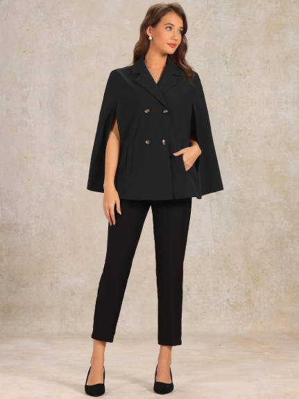 Allegra K - Double Breasted Cape Blazer Jacket