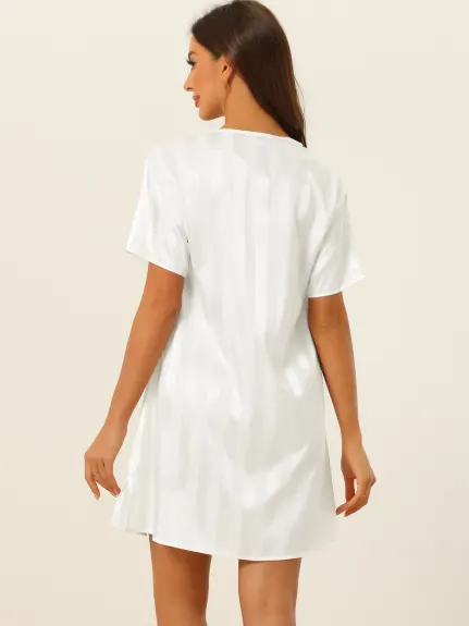 cheibear - Summer Striped Silky Satin Lounge Dress Nightshirt