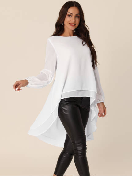 Allegra K- Lantern Long Sleeve High Low Asymmetrical Irregular Hem Top