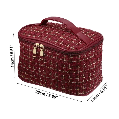 Unique Bargains- Travel Makeup Bag Organizer Case Woolen Plaid Pattern