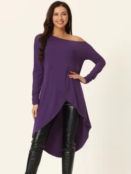 Allegra K- One Shoulder High Low Asymmetrical Irregular Hem Top