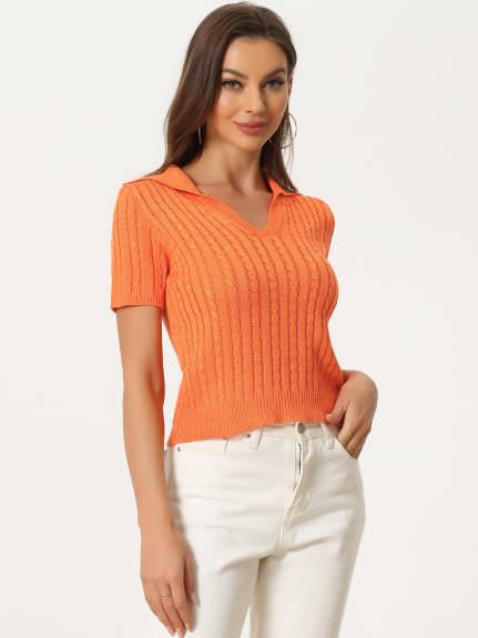 Allegra K- Collared V Neck Knit Polo Sweater