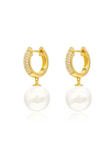 Classicharms-Pavé Huggie Hoop Solitaire Pearl Drop Earrings