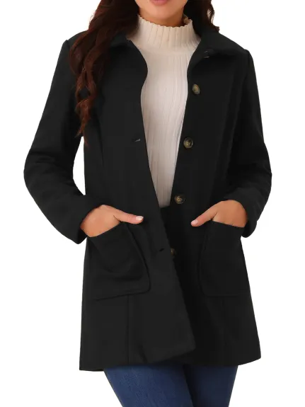 Allegra K - Notch Lapel Mid-Long Winter Peacoat