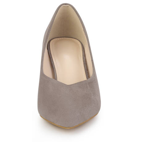 Allegra K - Pointy Toe Slip-On Low Chunky Heel Pump