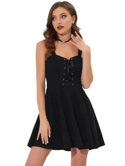 Allegra K - Steampunk Lace Up Sleeveless Dress