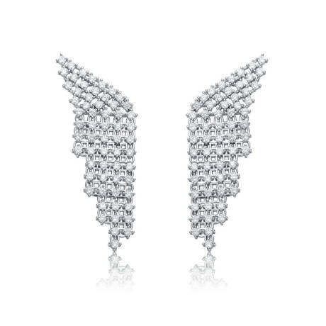 Genevive Sterling Silver white Gold Plated with Cubic Zirconia Angel Wing Waterfall Earrings