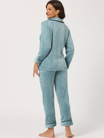 Allegra K - Flannel Button Down Winter Pajama Sets