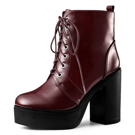 Allegra K - Platform Chunky High Heel Combat Boots